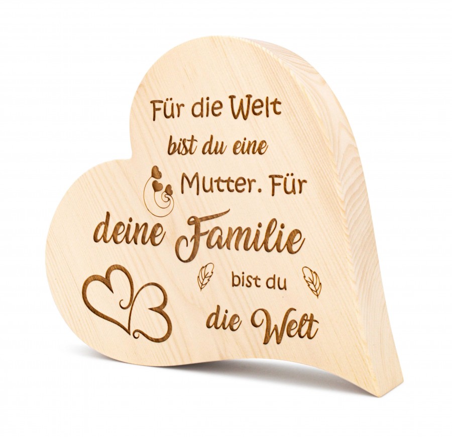 Zirbenherz Für die Welt bist du eine Mutter 30cm Geschenkideen Holzdeko - Lasergravur - Holzgravur - Geschenk