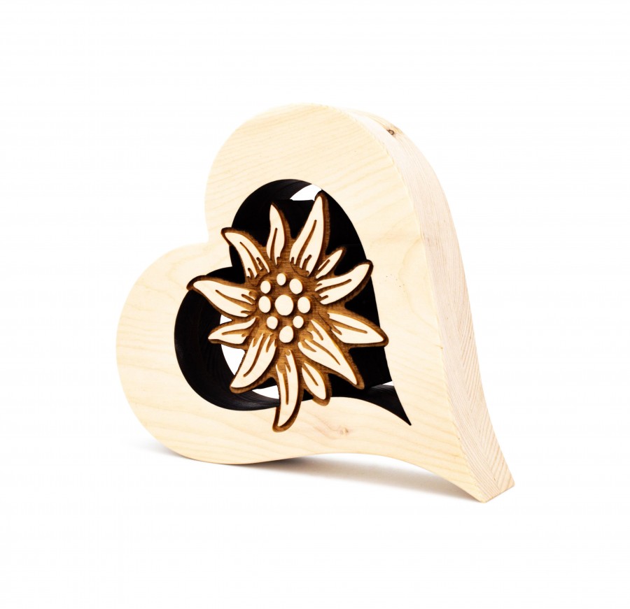 Zirbenherz Edelweiss 20cm Zirbenherzen Holzdeko - Lasergravur - Holzgravur - Geschenk