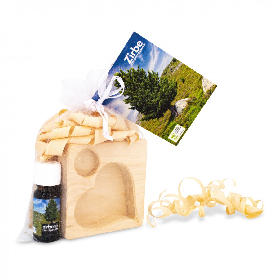 Duftset Herz quadratisch Naturbelassen Zirbendüfte Holzdeko - Lasergravur - Holzgravur - Geschenk