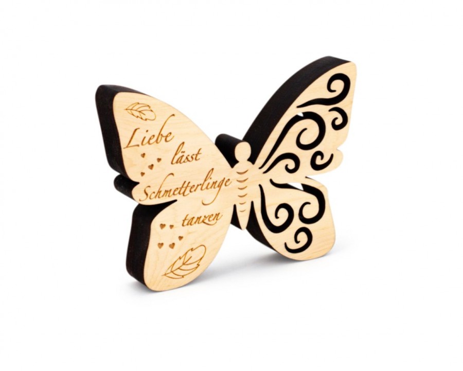 Kleiner Schmetterling Liebe lässt Zirbendeko Holzdeko - Lasergravur - Holzgravur - Geschenk