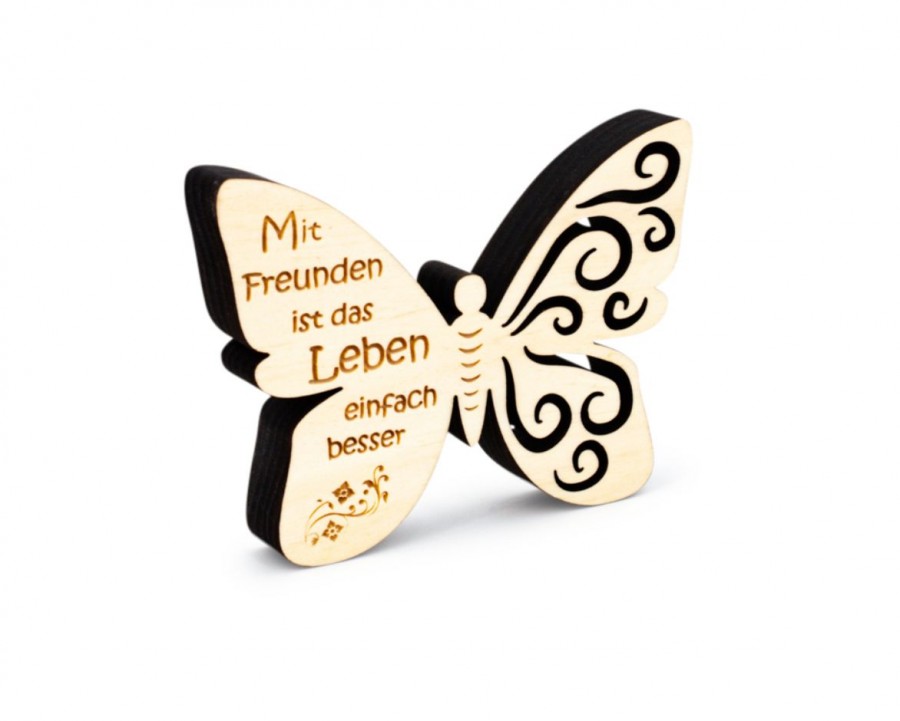 Kleiner Schmetterling Mit Freunden Zirbendeko Holzdeko - Lasergravur - Holzgravur - Geschenk