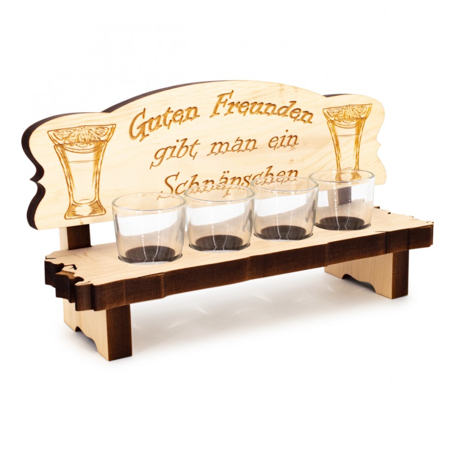 4er Zirben Schnapsbank Guten Freunden Zirbendeko Holzdeko - Lasergravur - Holzgravur - Geschenk