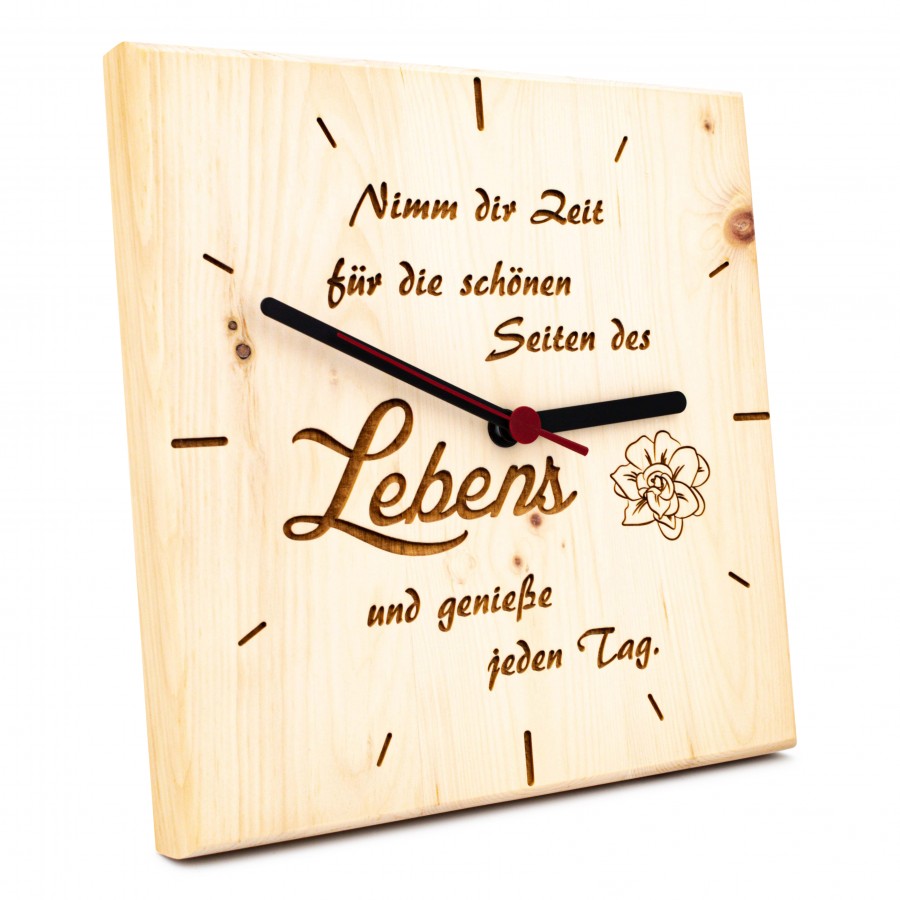 Zirben Wanduhr Nimm dir Zeit Wohnen Holzdeko - Lasergravur - Holzgravur - Geschenk