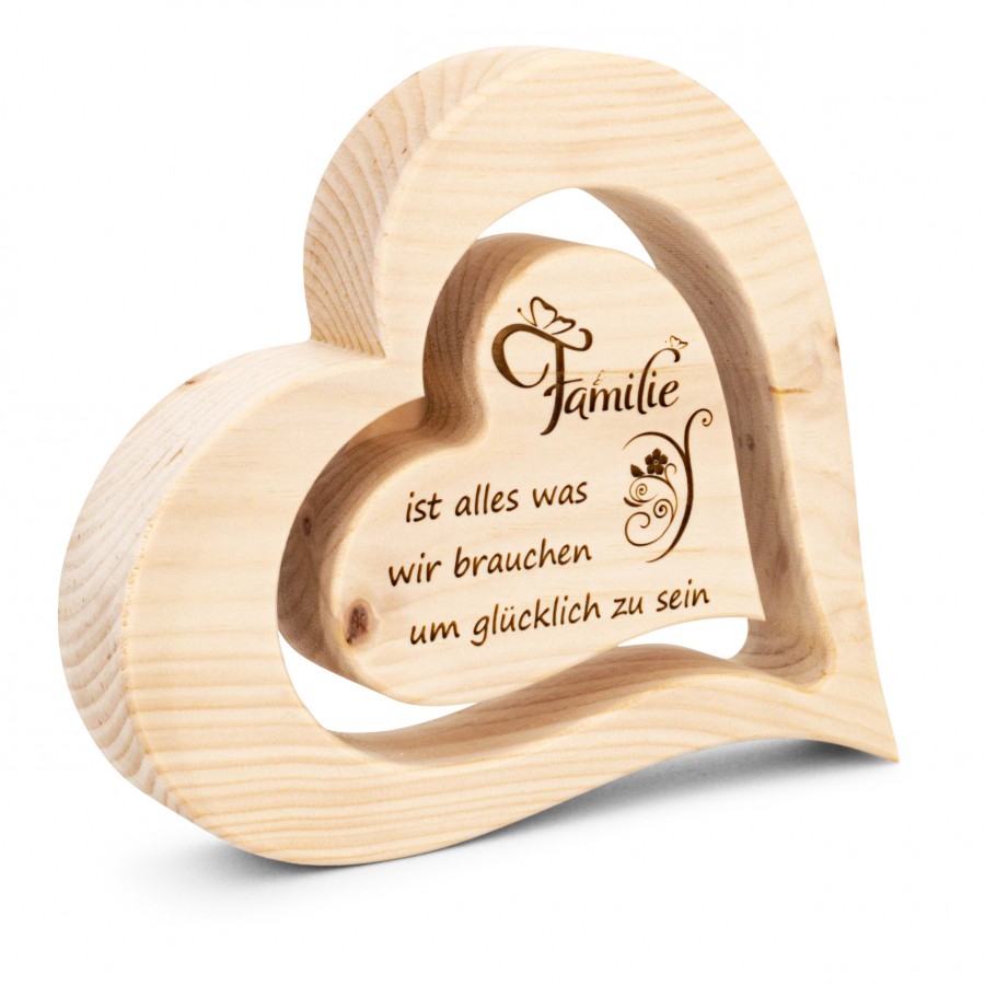 Zirbenherz 20cm Familie ist alles Zirbenherzen Holzdeko - Lasergravur - Holzgravur - Geschenk