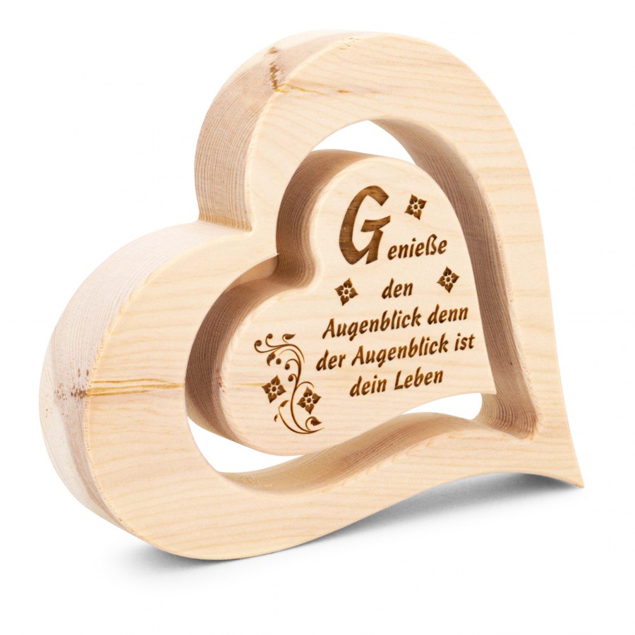 Zirbenherz 20cm Genieße den Augenblick Zirbenherzen Holzdeko - Lasergravur - Holzgravur - Geschenk