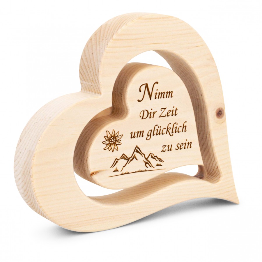 Zirbenherz 20cm Nimm dir Zeit Zirbenherzen Holzdeko - Lasergravur - Holzgravur - Geschenk