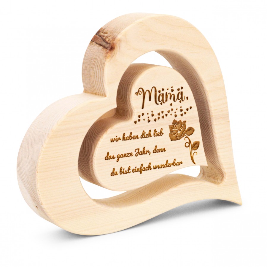 Zirbenherz 20cm Mama wir haben/ich hab dich lieb Zirbenherzen Holzdeko - Lasergravur - Holzgravur - Geschenk
