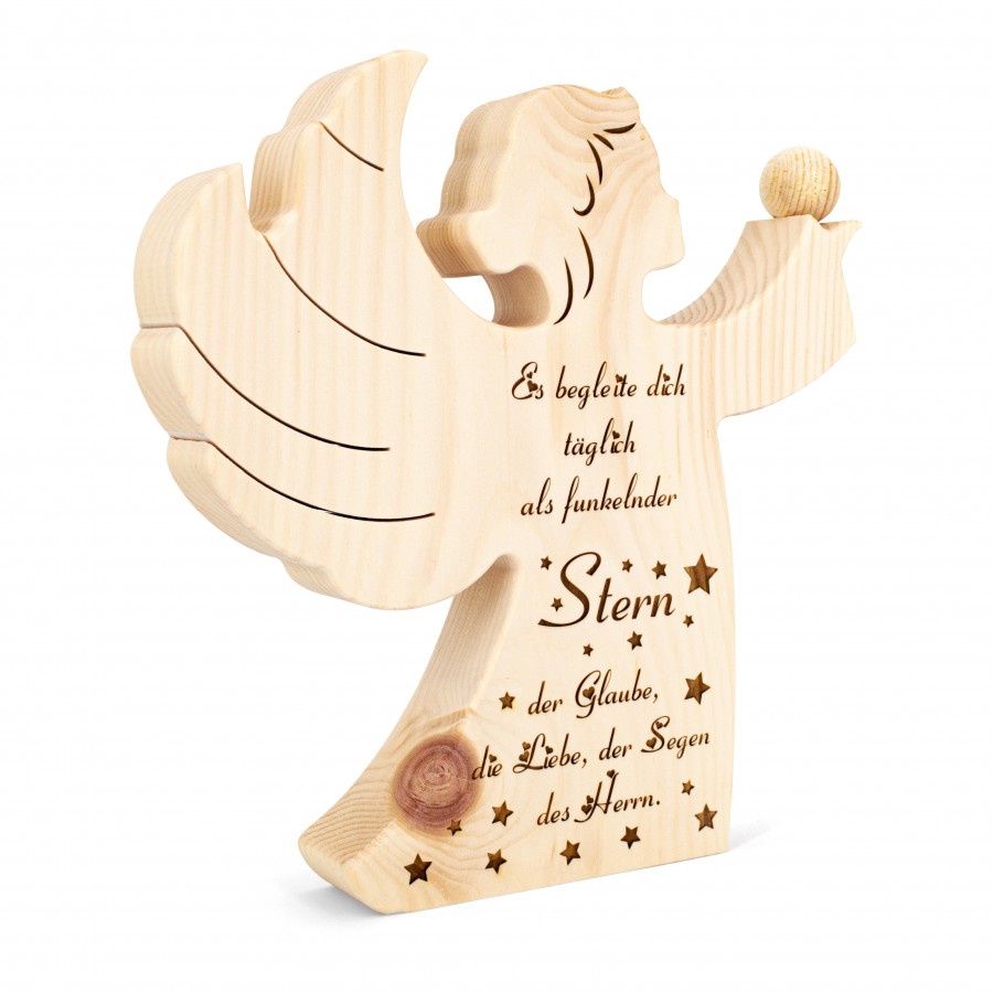 Zirbenengel groß Es begleite dich Zirbendeko Holzdeko - Lasergravur - Holzgravur - Geschenk