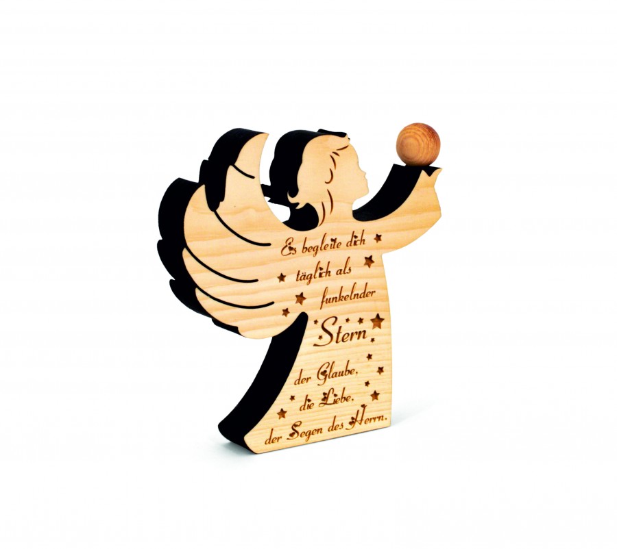 Kleiner Zirbenengel Es begleite dich Zirbendeko Holzdeko - Lasergravur - Holzgravur - Geschenk