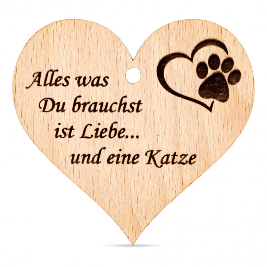 Liebe & eine Katze Holzanhänger Holzdeko - Lasergravur - Holzgravur - Geschenk