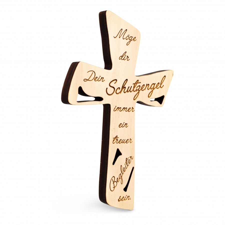 Zirbenkreuz Dein Schutzengel Wohnen Holzdeko - Lasergravur - Holzgravur - Geschenk