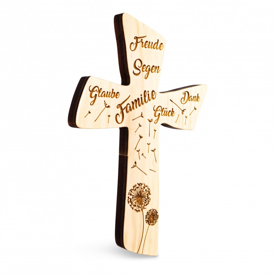 Zirbenkreuz Familie Freude Segen Wohnen Holzdeko - Lasergravur - Holzgravur - Geschenk
