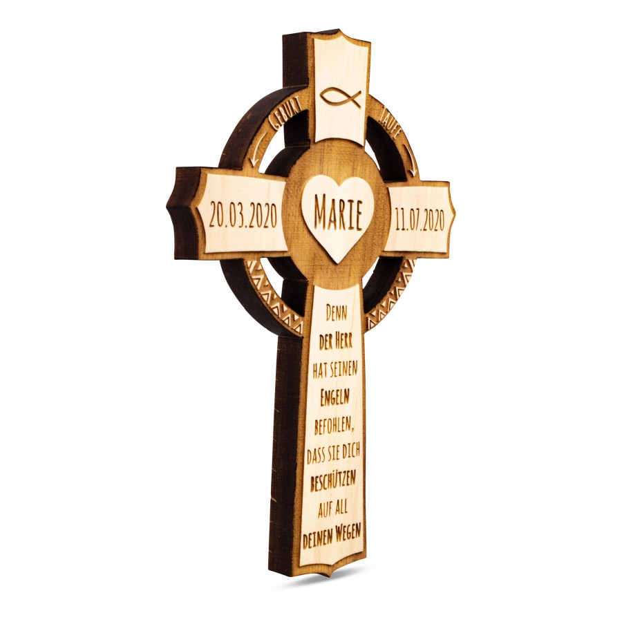 Zirbenkreuz Geburt & Taufe Namensgravur Wohnen Holzdeko - Lasergravur - Holzgravur - Geschenk