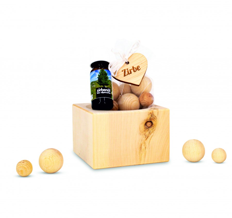 Duftset Würfel mit Kügelchen Zirbendüfte Holzdeko - Lasergravur - Holzgravur - Geschenk